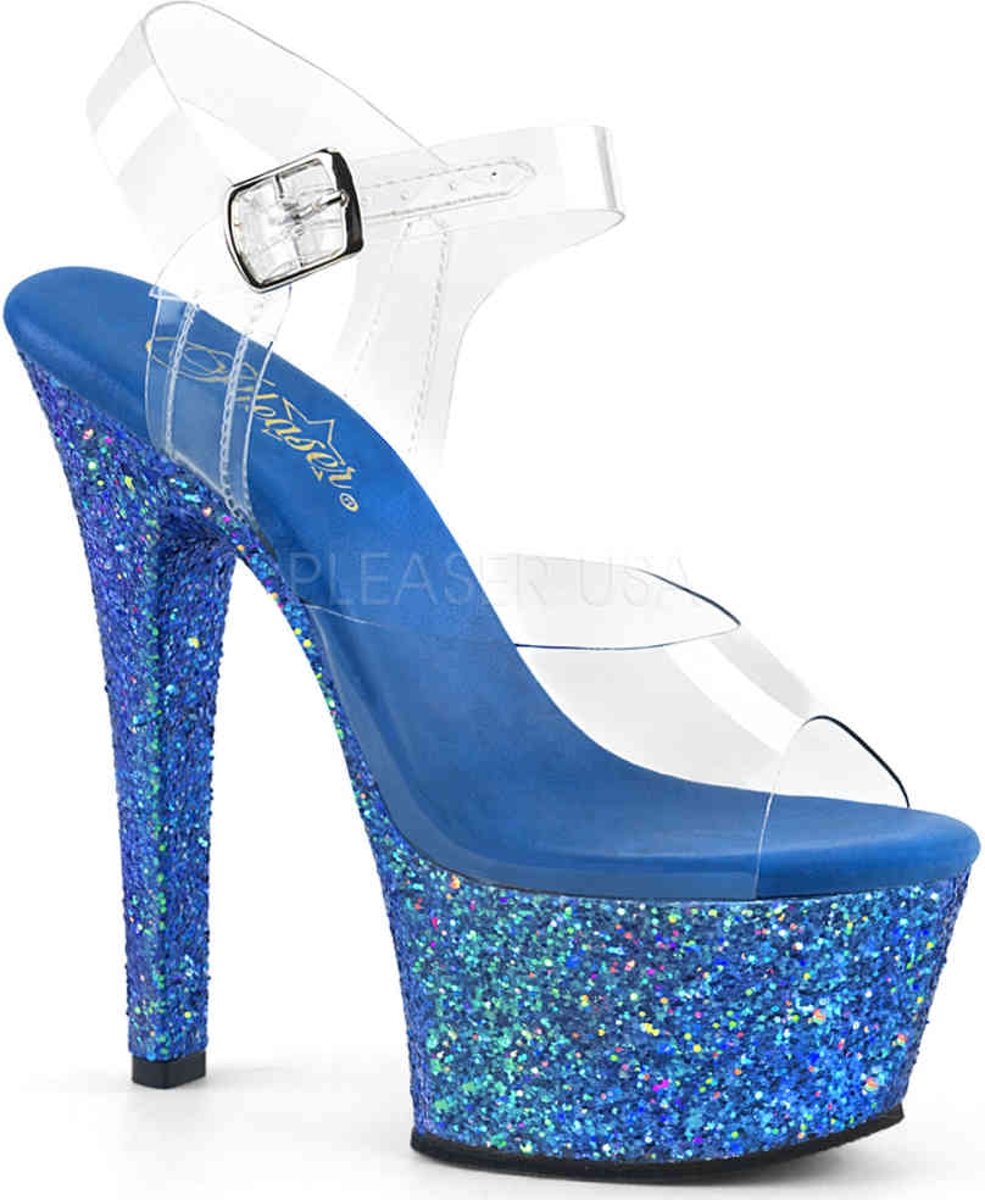 EU 37 = US 7 | ASPIRE-608LG | 6 Heel, 2 1/4 PF Ankle Strap Sandal W/ Glitters